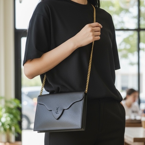 Yves Saint Laurent Black Leather Envelope Clutch - Vintage - Picture 13 of 13